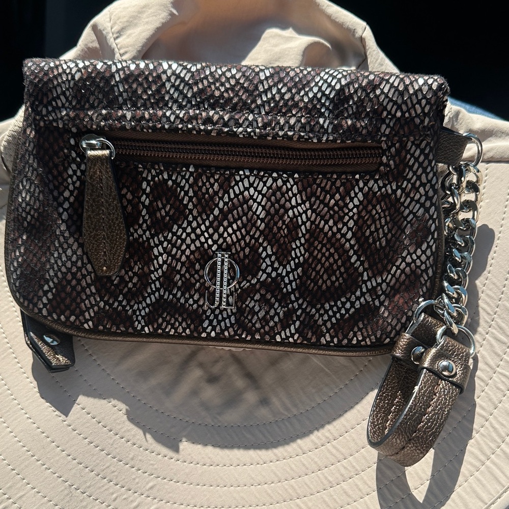Jennifer Lopez Brown Snake Print Wristlet
